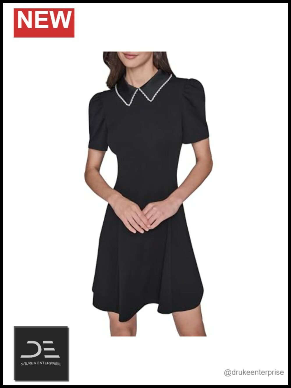 Women's Short Sleeve Collared Tweed A-line Mini Dress